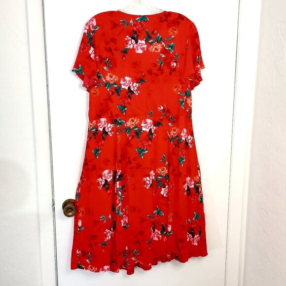 Torrid Red Floral Mini Gauze Lace-Up Skater Dress - Picture 7 of 11
